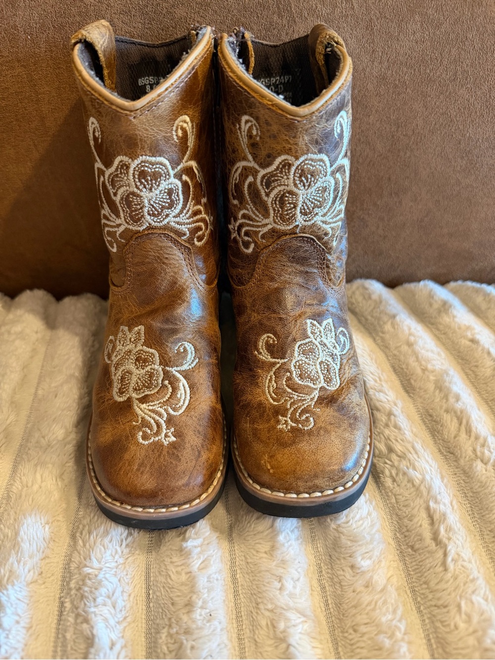 Shyanne Tan Brown Floral Embroidered Kids Western Boots